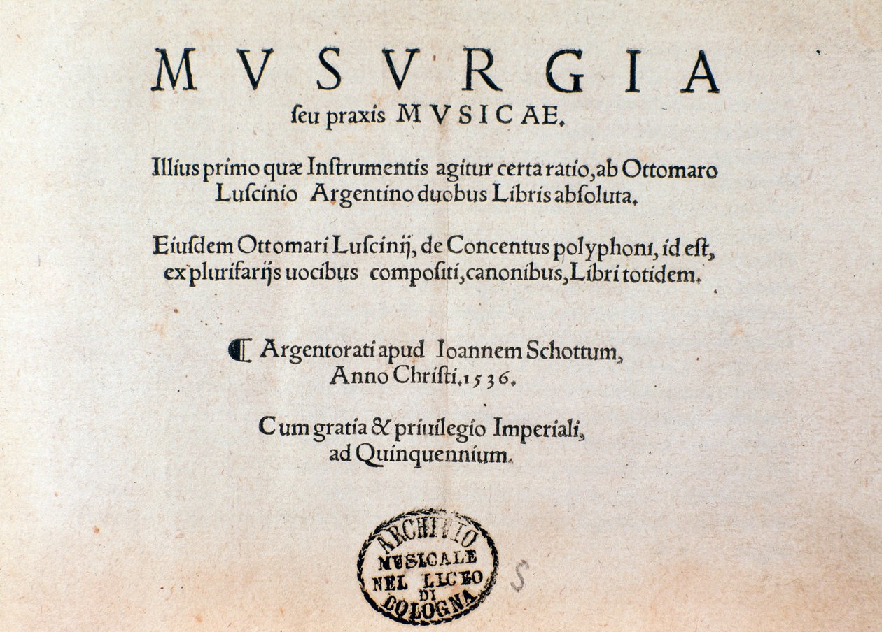 Titelside til Musurgia praktiske musikhåndbog (1536) af Unknown artist