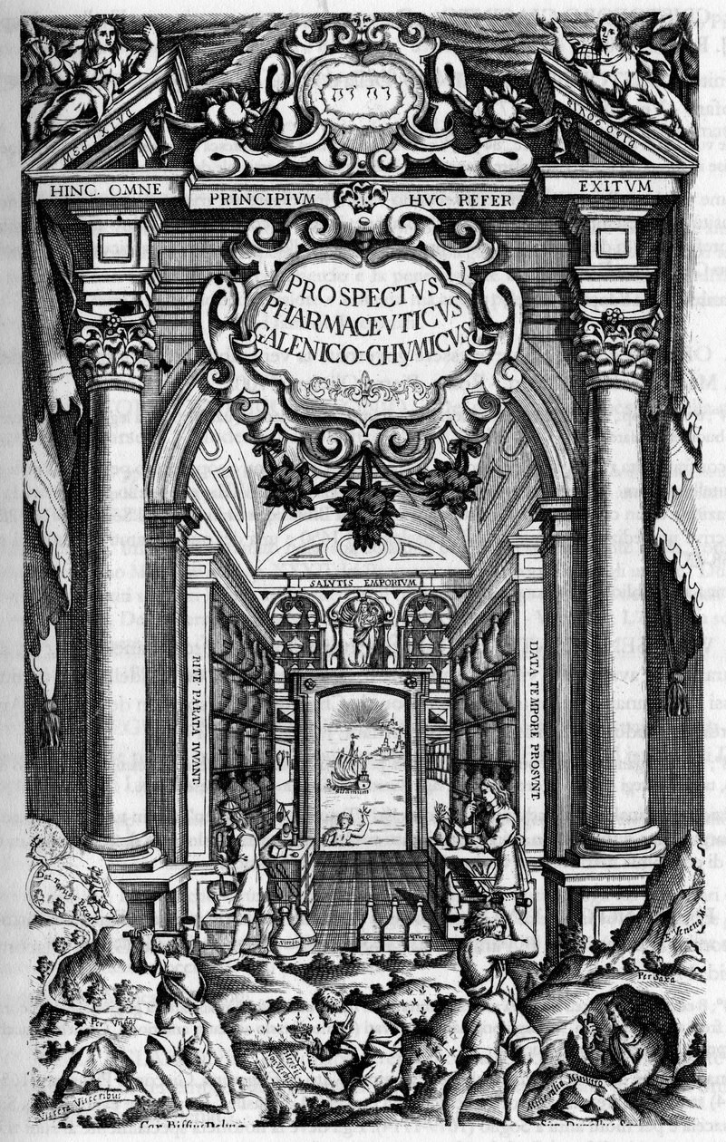 Titelside på "" PROSPEKT FOR PHARMUNICI, hvorunder Galen-Chemicum fra MILANO ANTIDOTÆR af Unknown artist