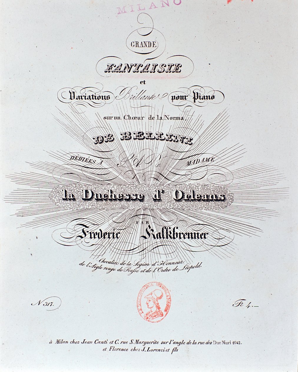 Titelside med partitur af Grande Fantaisie af F Kalkbrenner af Unknown artist