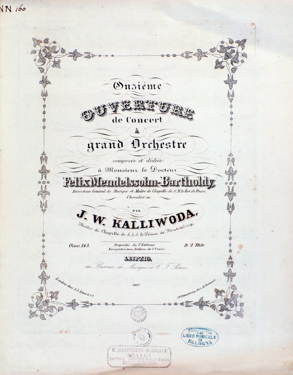Titelside med partitur til ouverture nr. 11 af Kalliwoda af Unknown artist