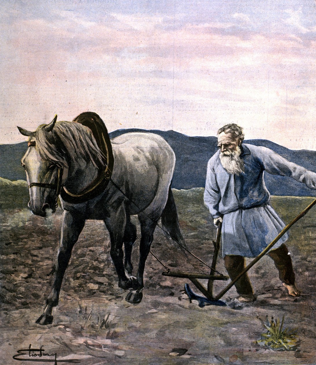 Tolstoj pløjer. Gravering sidst i 1800-tallet. af Unknown artist