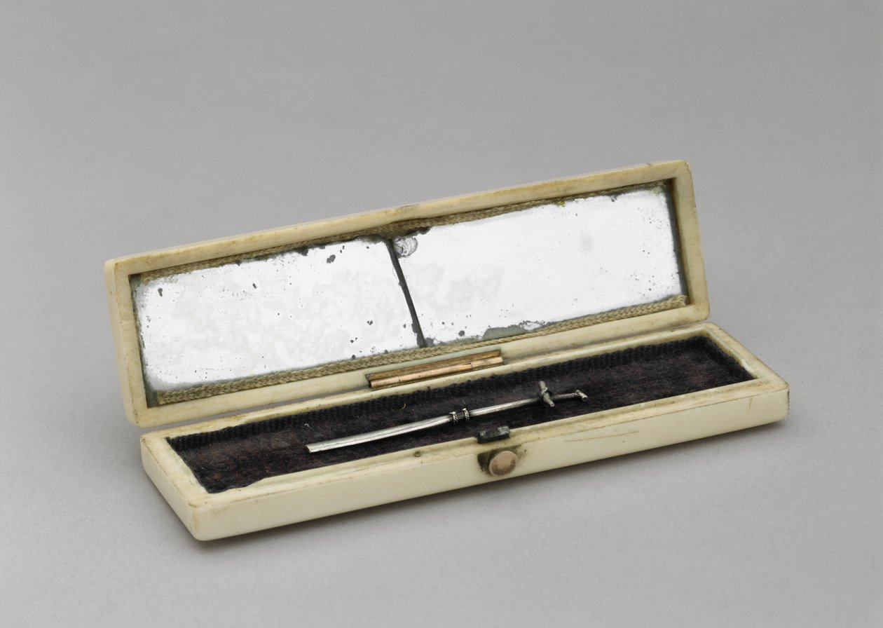 Tandstikker etui, ca. 1840-1880 (elfenben, sølv, spejlglas, fløjl) af Unknown artist