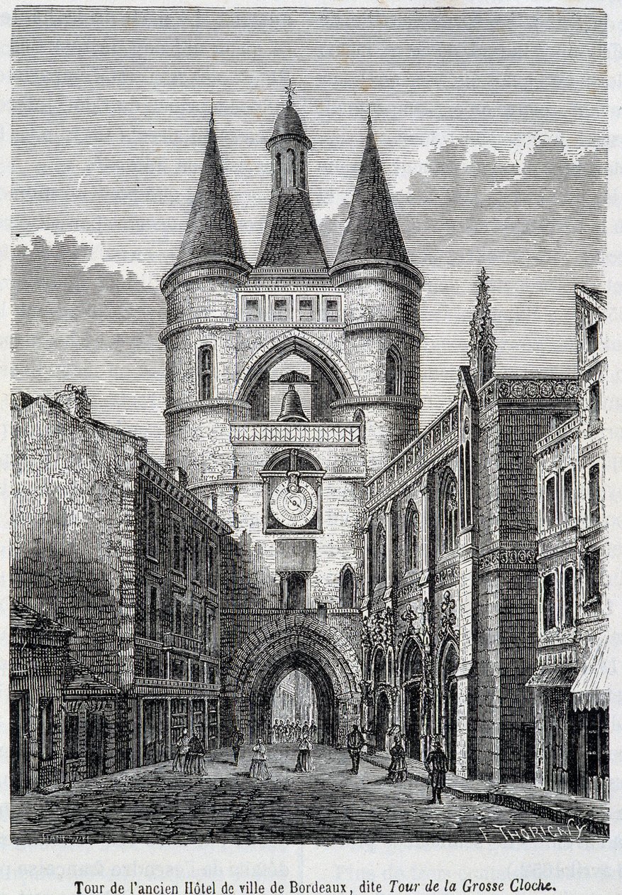 Tårnet på det tidligere Hôtel de Ville de Bordeaux, kendt som "Tour de la Grosse Bell" - gravering af Unknown artist