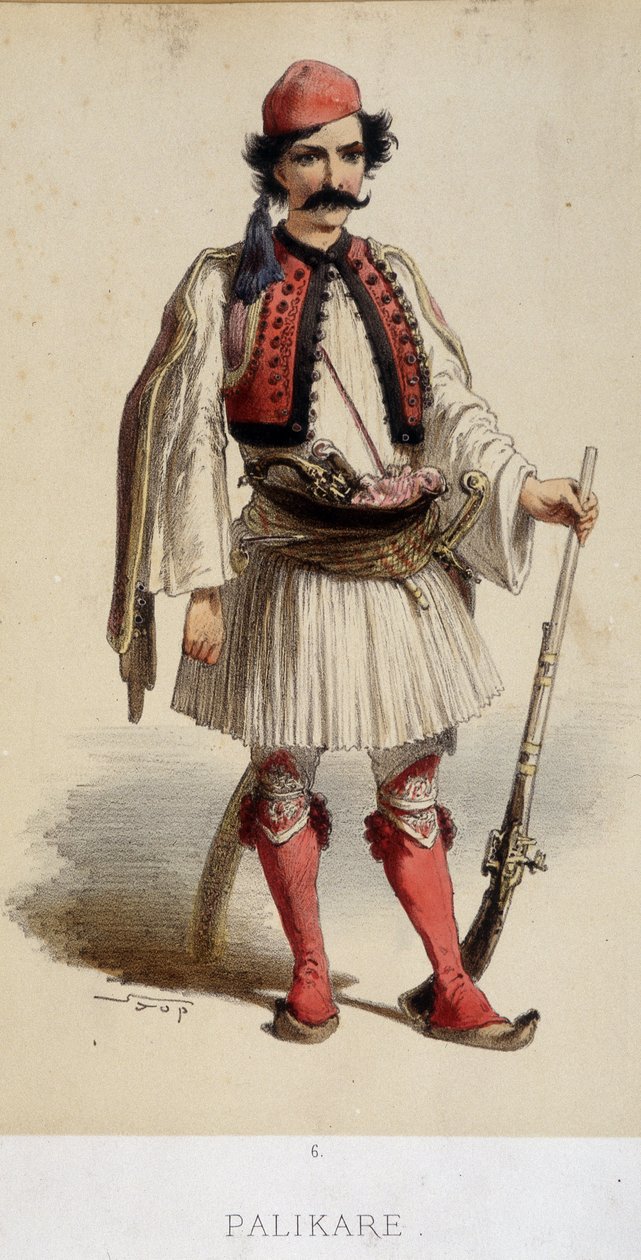 Traditionel græsk mandlig kostume - gravering, slutningen af det 19. århundrede af Unknown artist