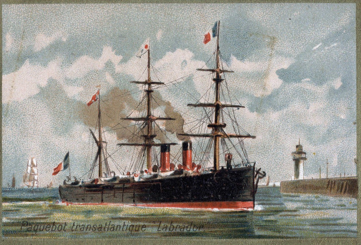 Transatlantisk liner “Labrador.””” omkring 1880. 1800-tallets kromolitografi. af Unknown artist