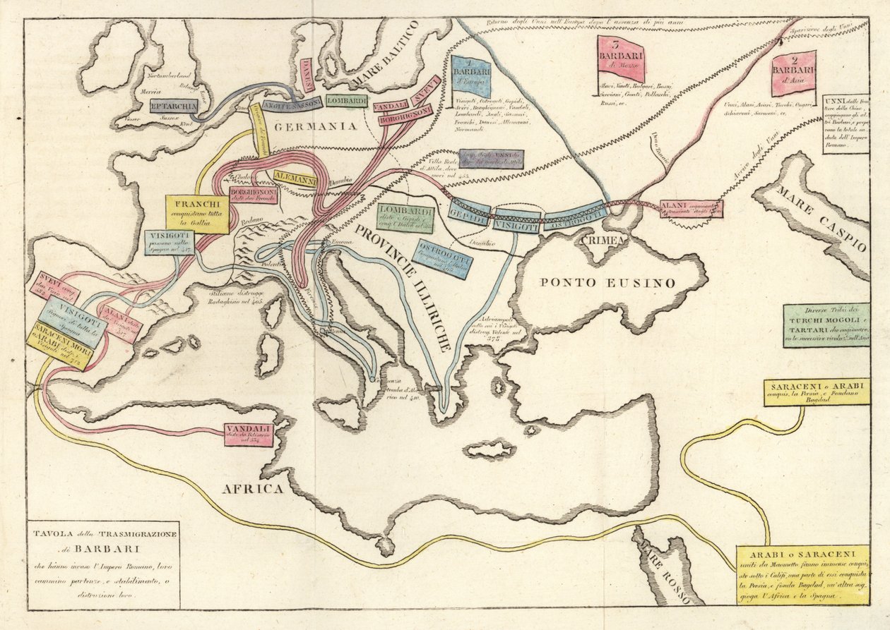 Transmigrationer af de barbariske stammer, der invaderede Romerriget af Unknown artist
