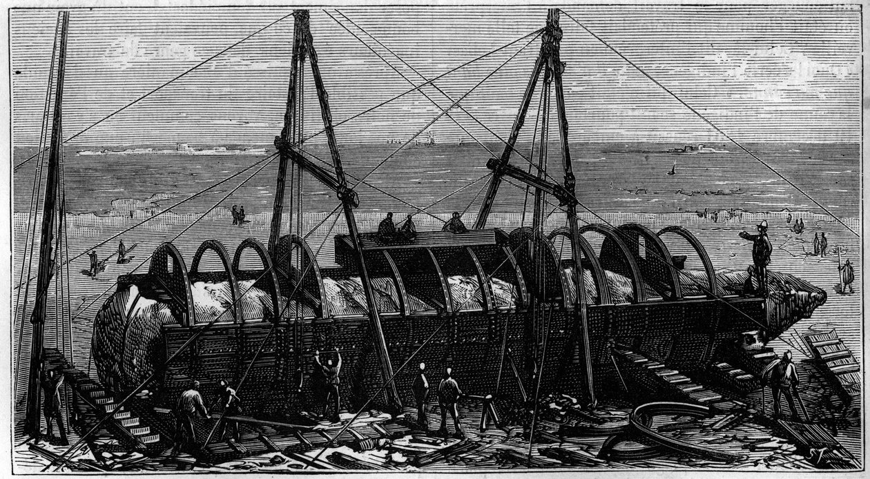 Transport af obelisken kendt som "Needle of Cleopatra" fra Egypten til England af Unknown artist