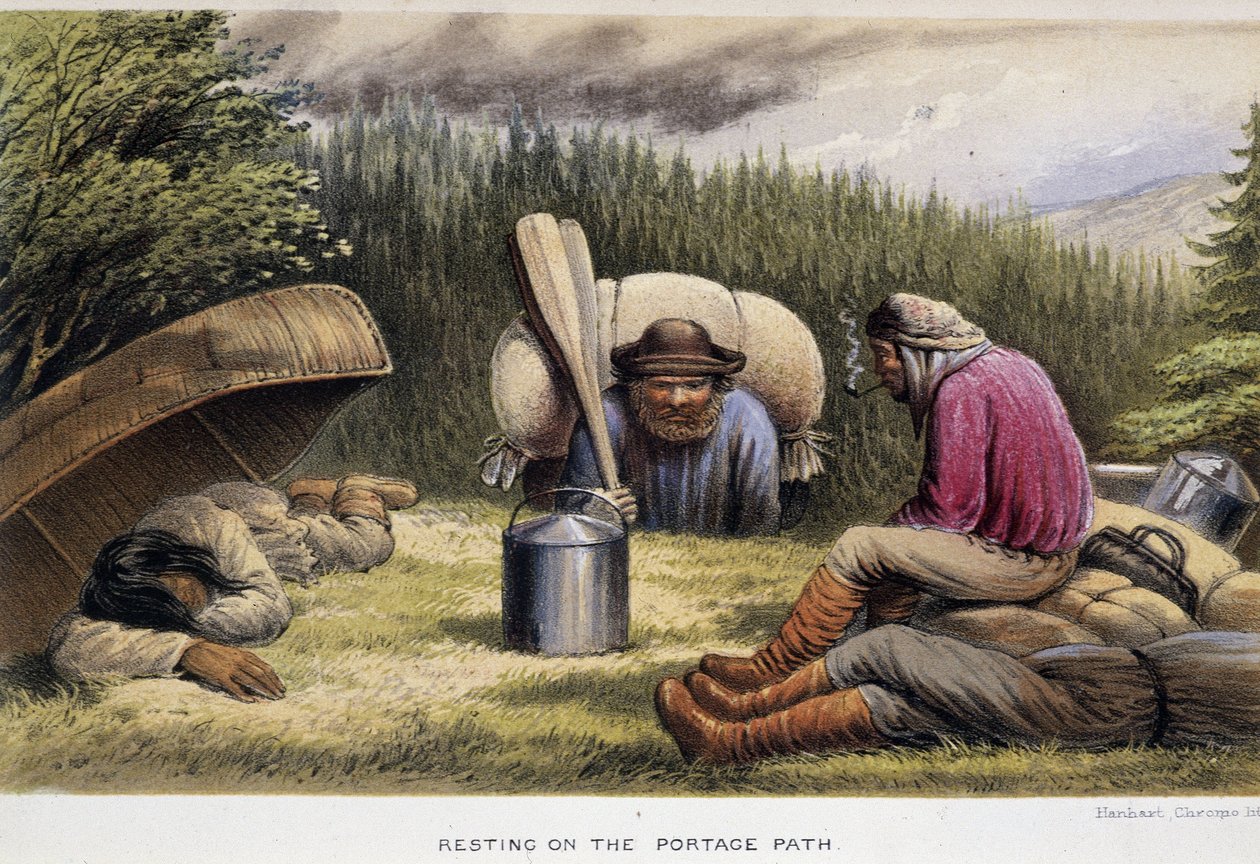 Transport af mad: "" hviler på portagestien"" - i "" Exploration of the Labrador Peninsula", af Hind, Henri Youle af Unknown artist