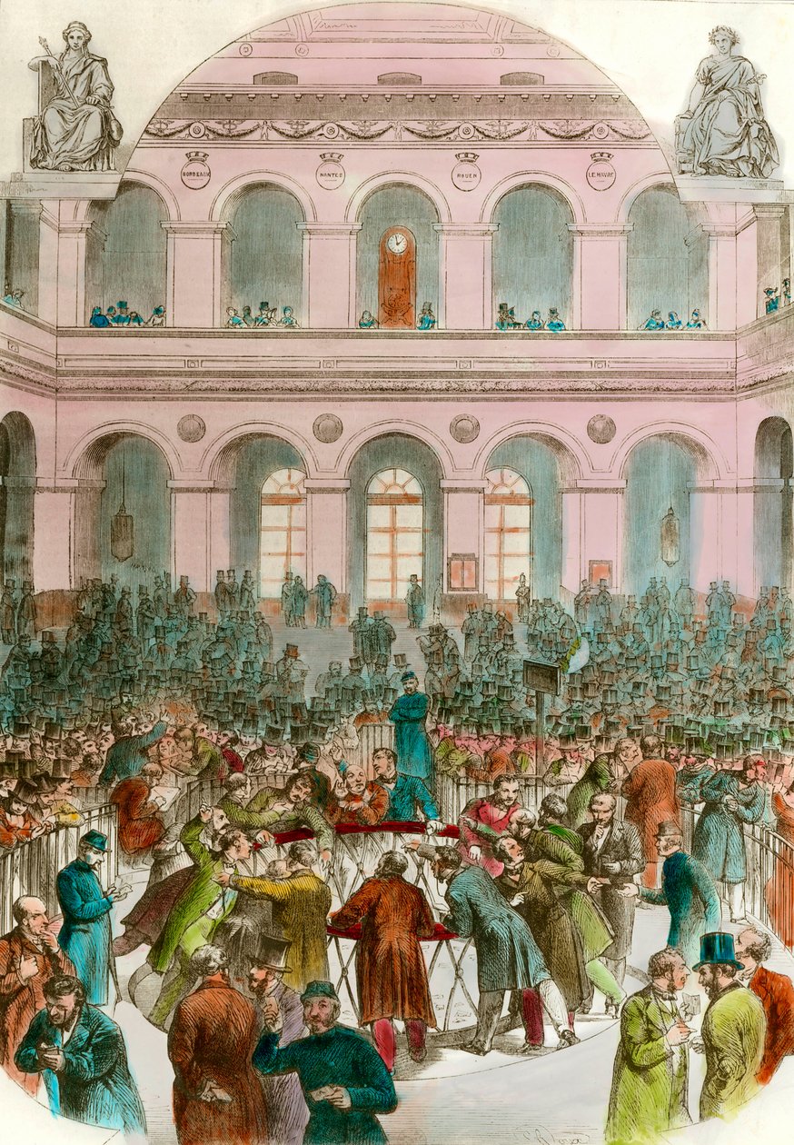 Affald af bytteagenter på Bourse de Paris Gravering 1856 Privat samling af Unknown artist