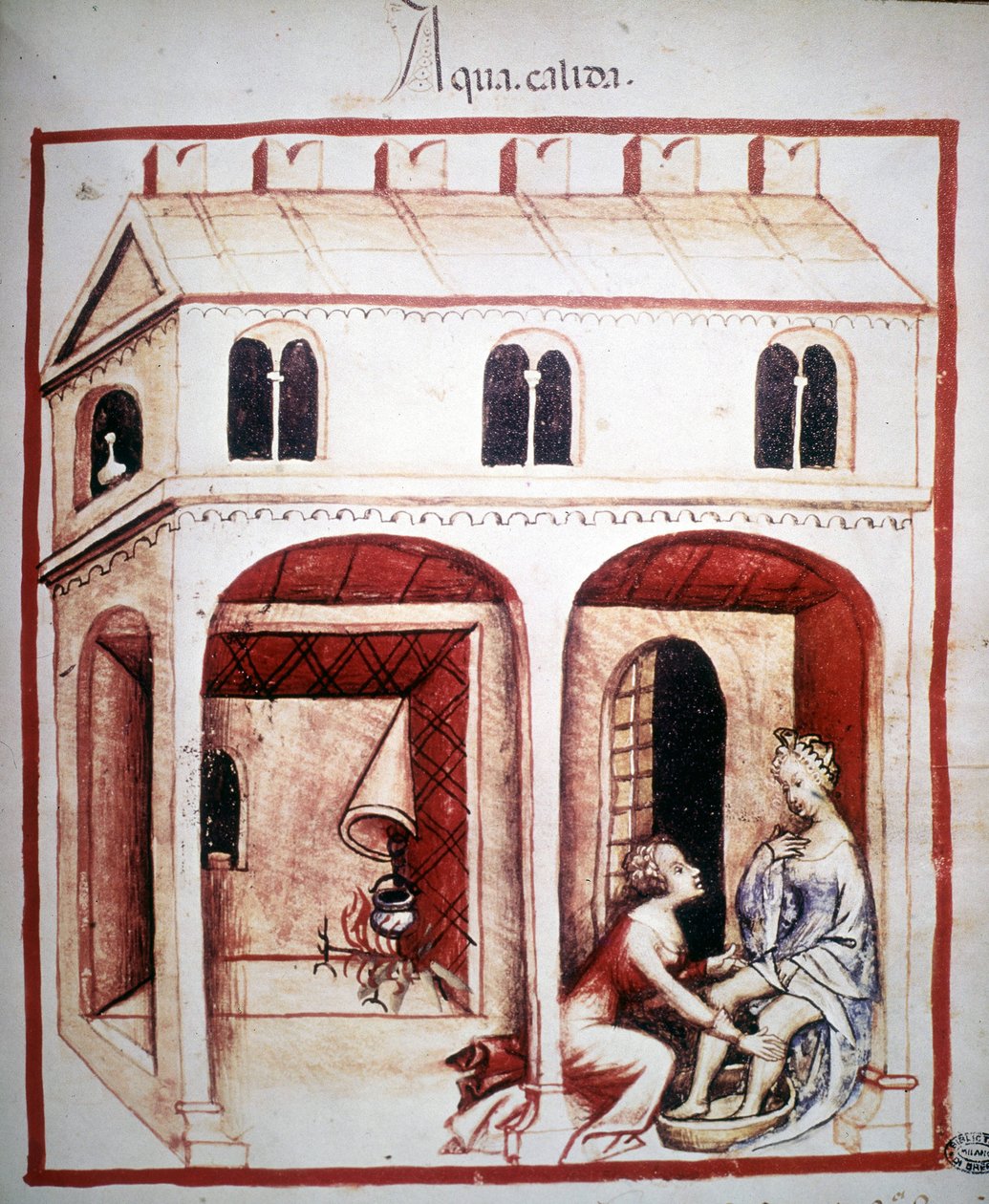 Afhandling om medicin "" Tacuinum sanitatis"" 1300-tallet: brugen af varmt vand. B.N., Wien. af Unknown artist
