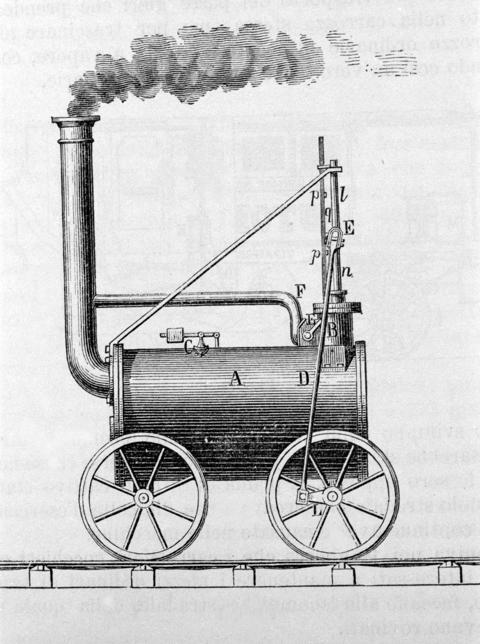 Trevithick lokomotiv. 1800-tals gravering. af Unknown artist