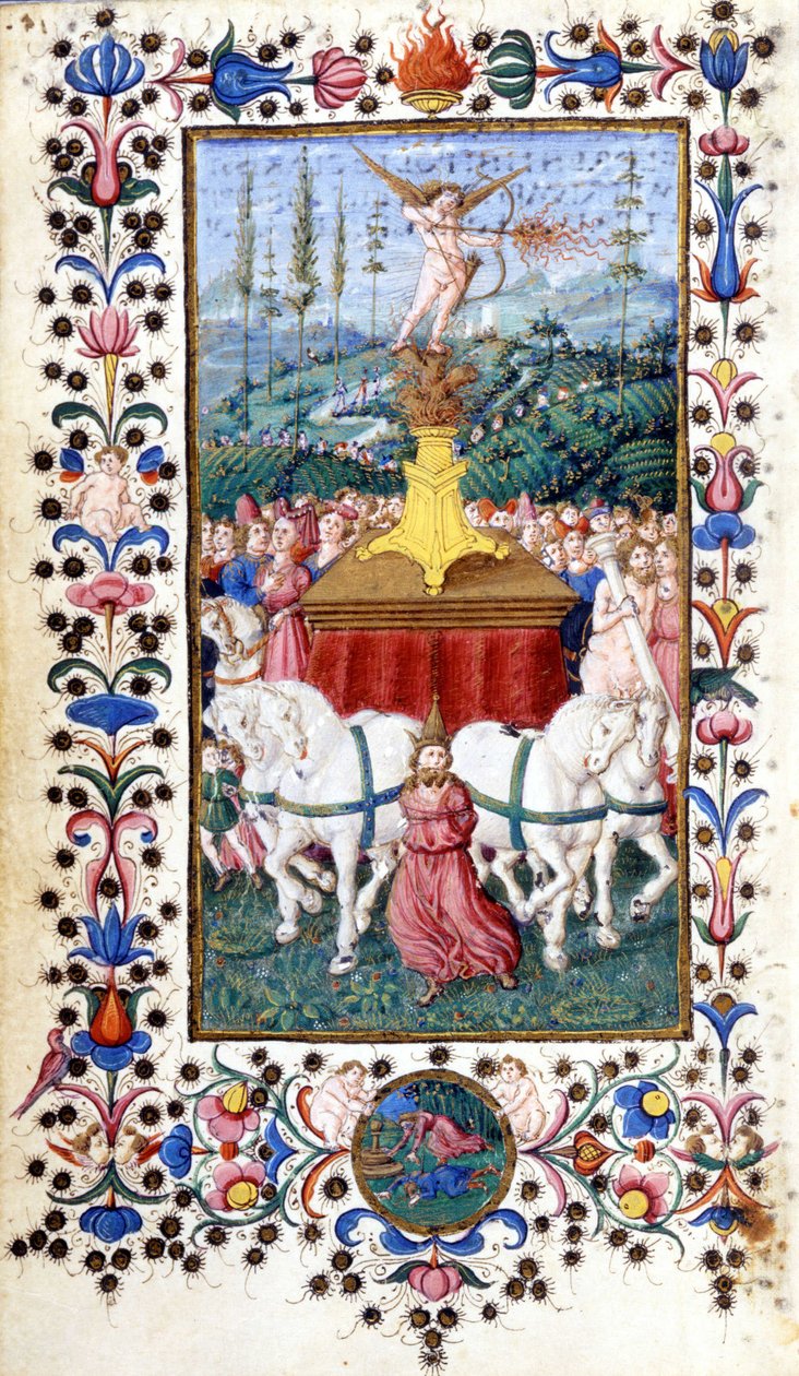 Triunfus Amoris (kærlighedstriumf) af Francesco Petrarca (Petrarca). 15. århundredes manuskript. Trivulziana, Milano. af Unknown artist