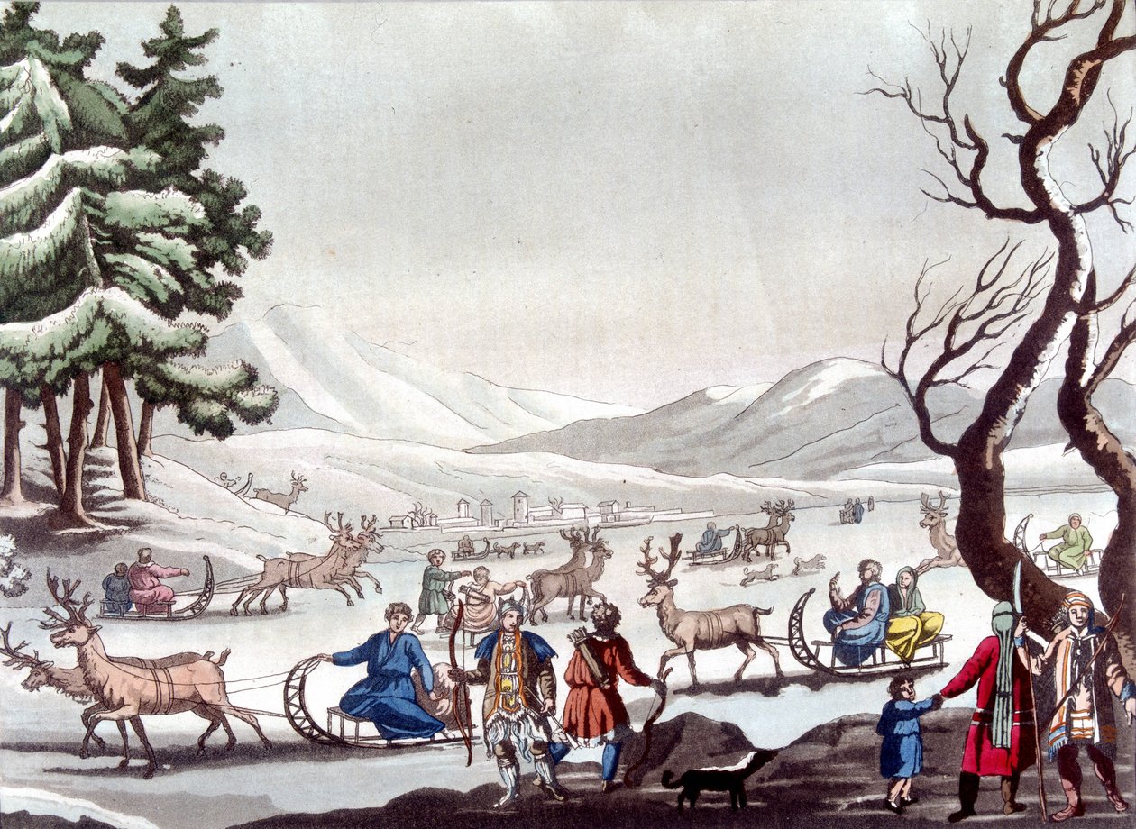 Tunguser, Sibirien. Tegning af Cartelli. Bibliotek for dekorativ kunst i Paris. ""Det gamle og moderne kostume"" af Unknown artist