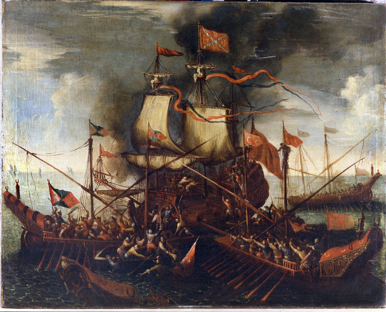 Tyrkiske kabysser nærmer sig et venetiansk skib. 17. århundredes maleri. af Unknown artist