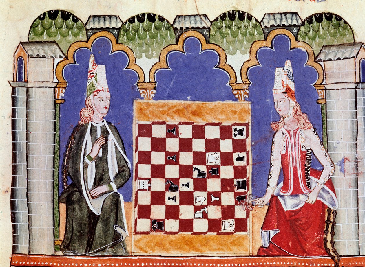 To kvinder spiller skak. Miniature fra manuskriptet "" Libro de los juegos"" af Alfonso X the Wise or the Savant (på spansk, Alfonso X el Sabio af Unknown artist