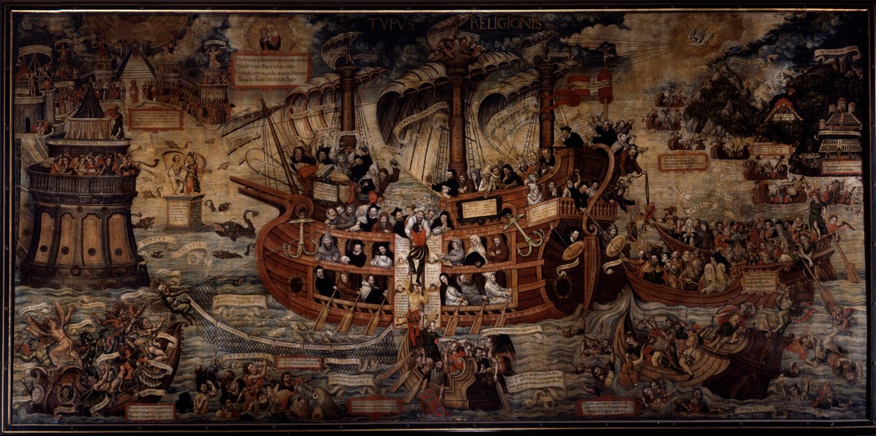 Typus religionis En allegori over religiøse ordener, troens skib er styret af religiøse ordener, ledet af jesuiter. Grundlæggerne af de forskellige ordener er repræsenteret: Sankt Ignatius af Loyola, grundlægger af Jesu samfund, Sankt Francois af Assisi, S af Unknown artist