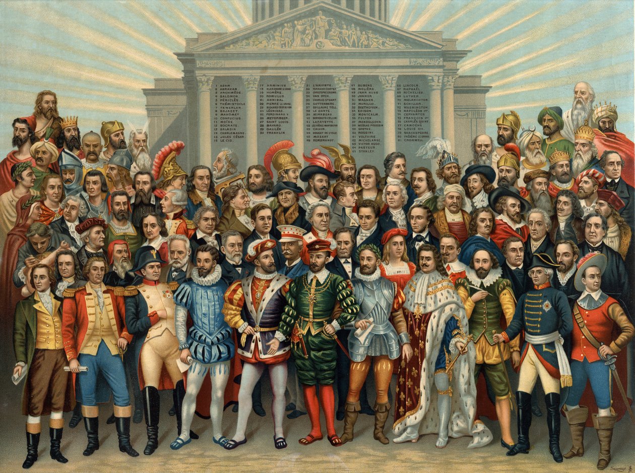 UNIVERSAL PANTHEON OF MAIN MEN CELEBRES kromolitografi af Sauvage cir af Unknown artist