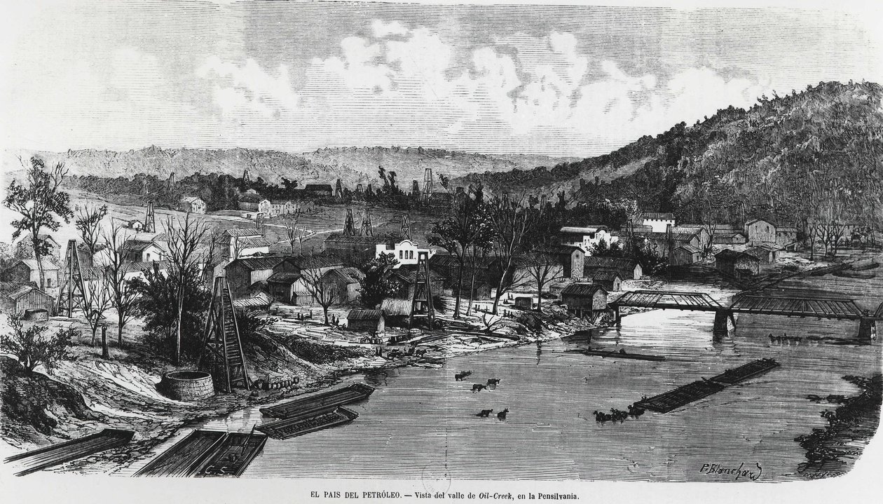 USA: Olielandet i Pennsylvania, Oil Creek Valley. af Unknown artist