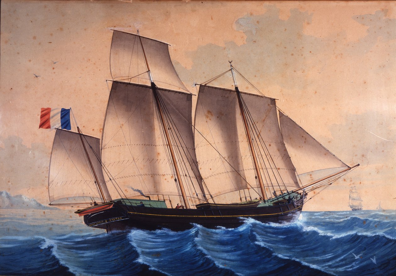 En lugger eller en tidevandsjæger (chasse-maree) ""Jeune Marie - Vannes"" af Unknown artist