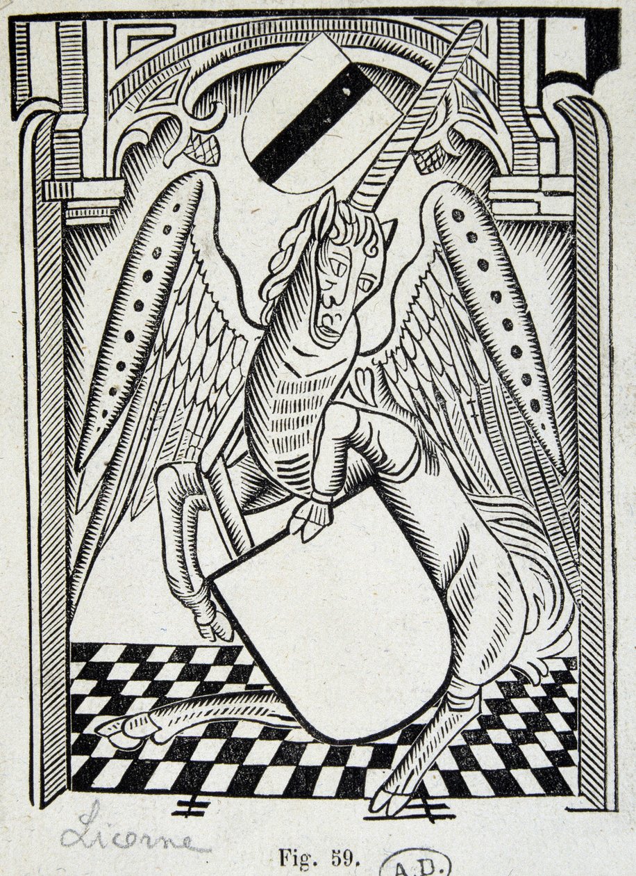 Enhjørning - gravering af det 15. århundrede af Unknown artist