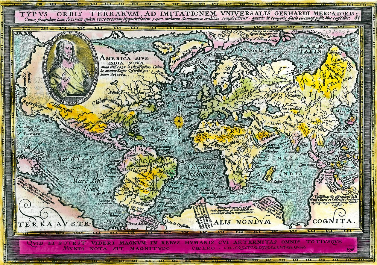 Universal Geographic Map (verdenskort) på 1596. Gravering. Privat samling. af Unknown artist