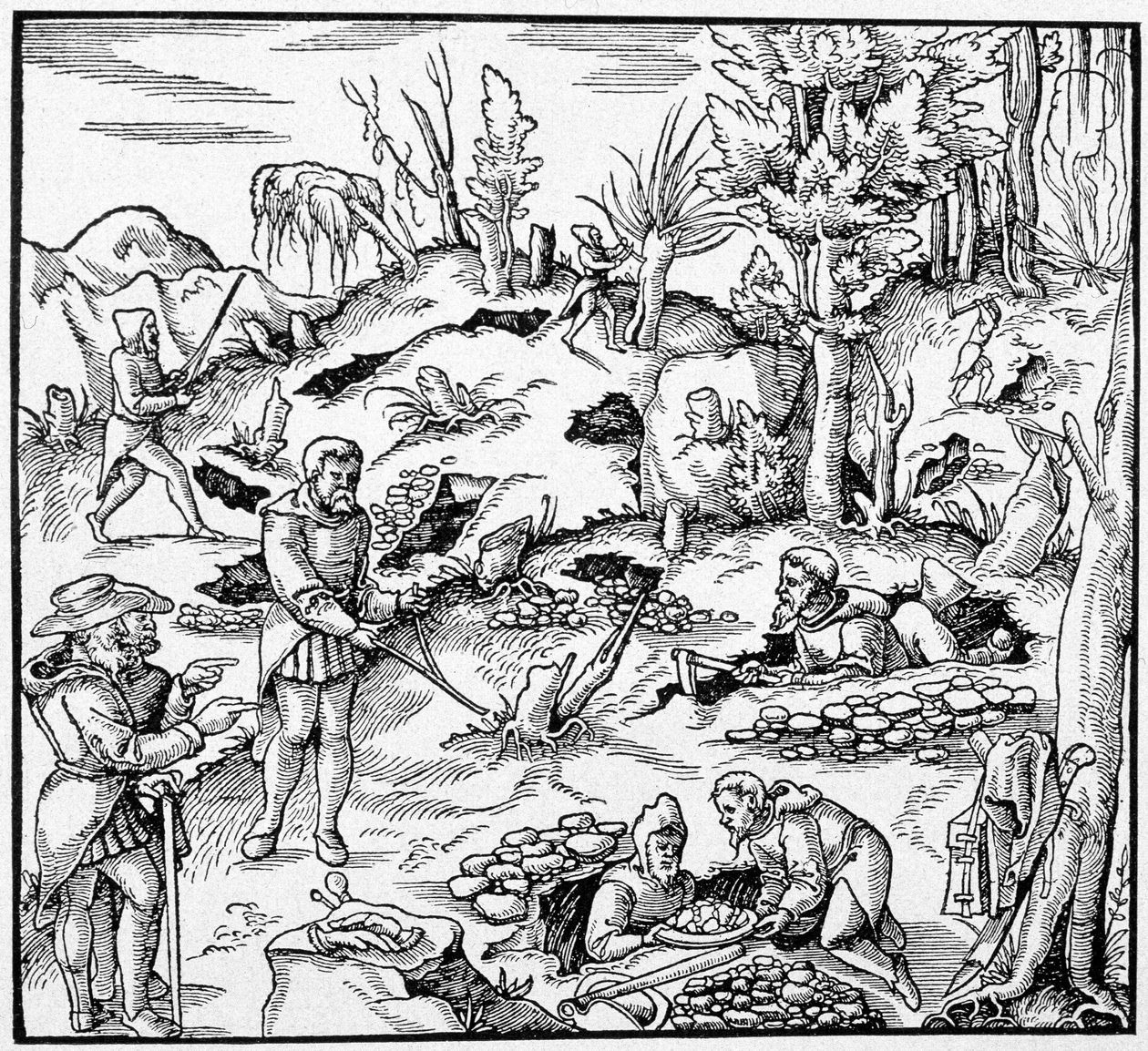Brug af den magiske spand til at søge efter jordens skatte - i "The Book of Mines"" af Agricola af Unknown artist