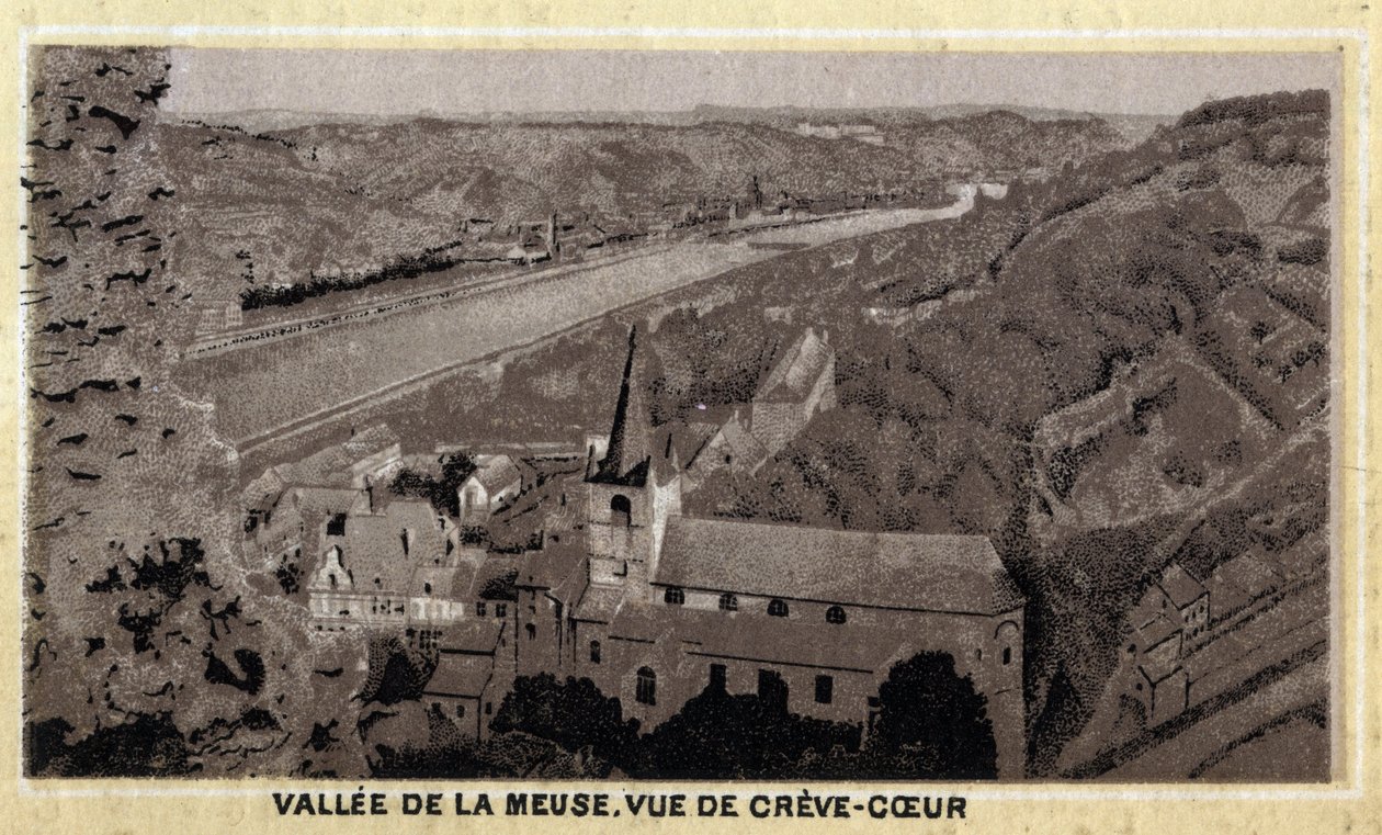 Vallee de la Meuse: udsigt over Creve Coeur (Creve-Coeur eller Crevecoeur), Vallonien, Belgien. Kromolitografi i slutningen af det 19. århundrede. af Unknown artist