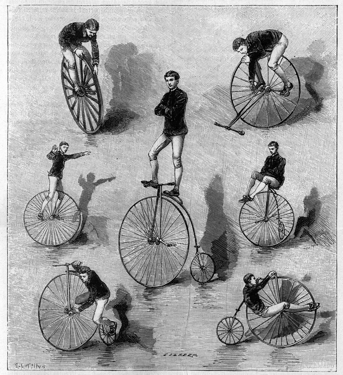 Velocipædiske øvelser af amerikanske Dan Canary. Indgravering i "" Nature: gennemgang af videnskaberne og deres anvendelser på kunst og industri "" af 21. juli 1888. af Unknown artist