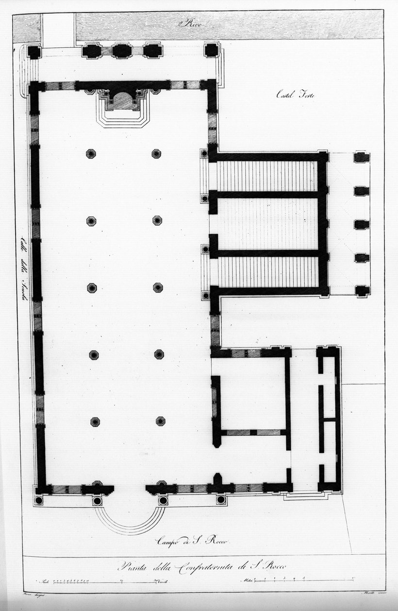 Venedig. School of San Rocco, grundlagt i 1478. Plan. 19. århundrede. af Unknown artist