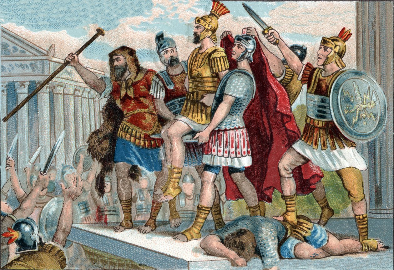Vespasian (på latin Titus Flavius Vespasianus) (9-79) blev udråbt til kejser af sine soldater. Kromolitografi omkring 1890. af Unknown artist