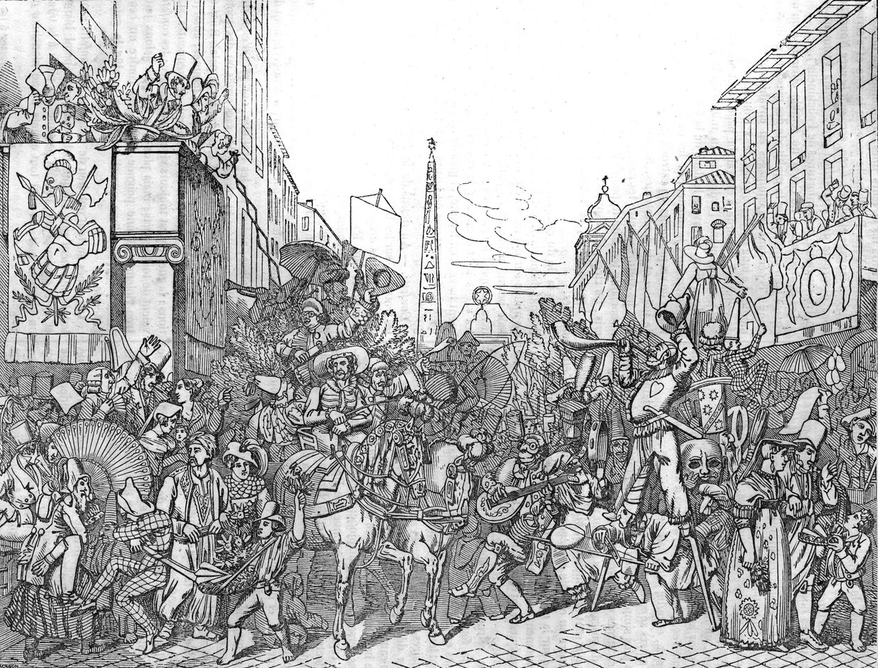 Via del Corso i Rom under karnevallet (Carnevale) i 1836. af Unknown artist