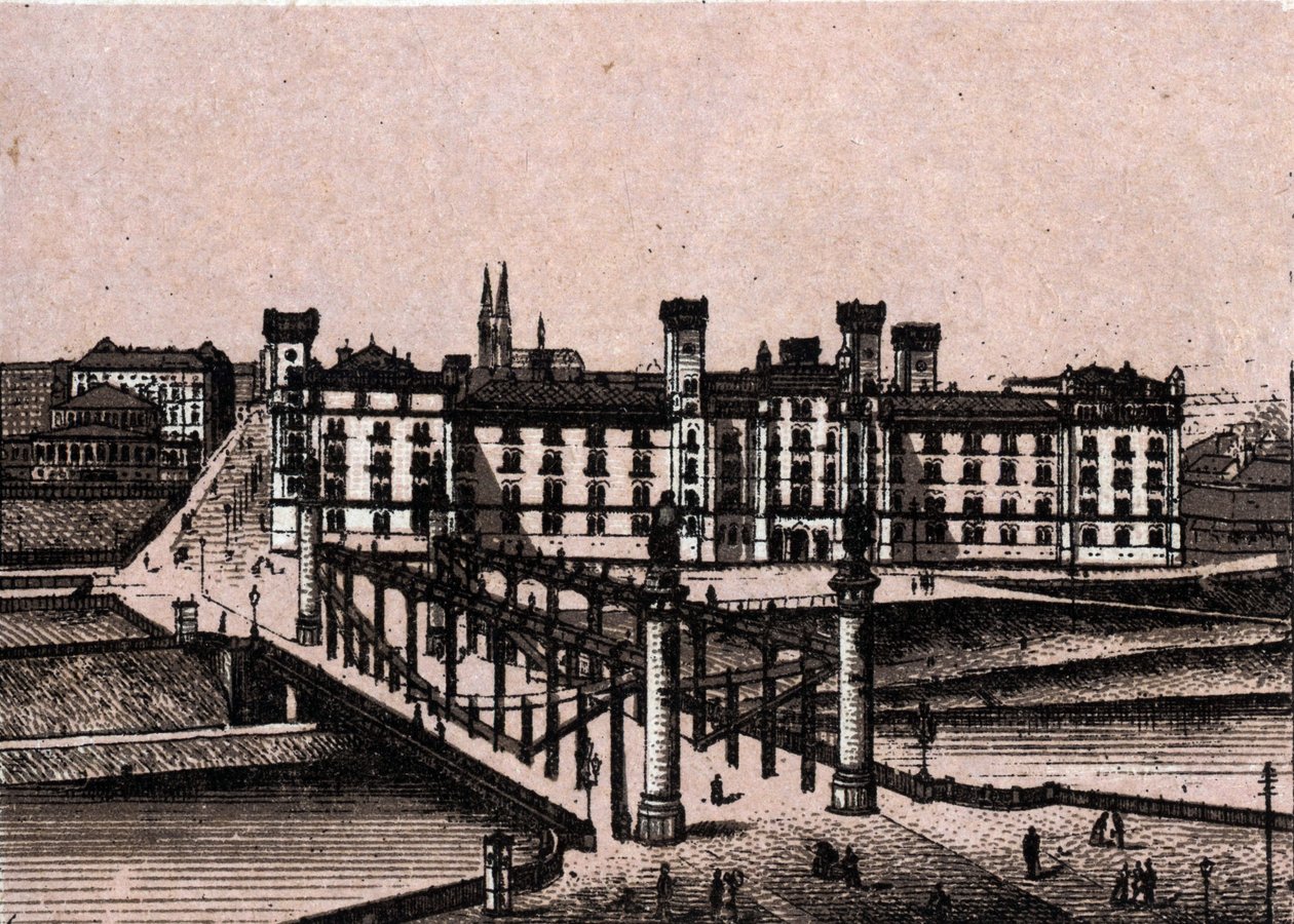 Wien (Wien), Østrig: udsigt over prins Rudolphes arsenal og broen over Augarten. i "" Verden illustrerer 168 visninger"" Udateret (slutningen af 1800-tallet) af Unknown artist
