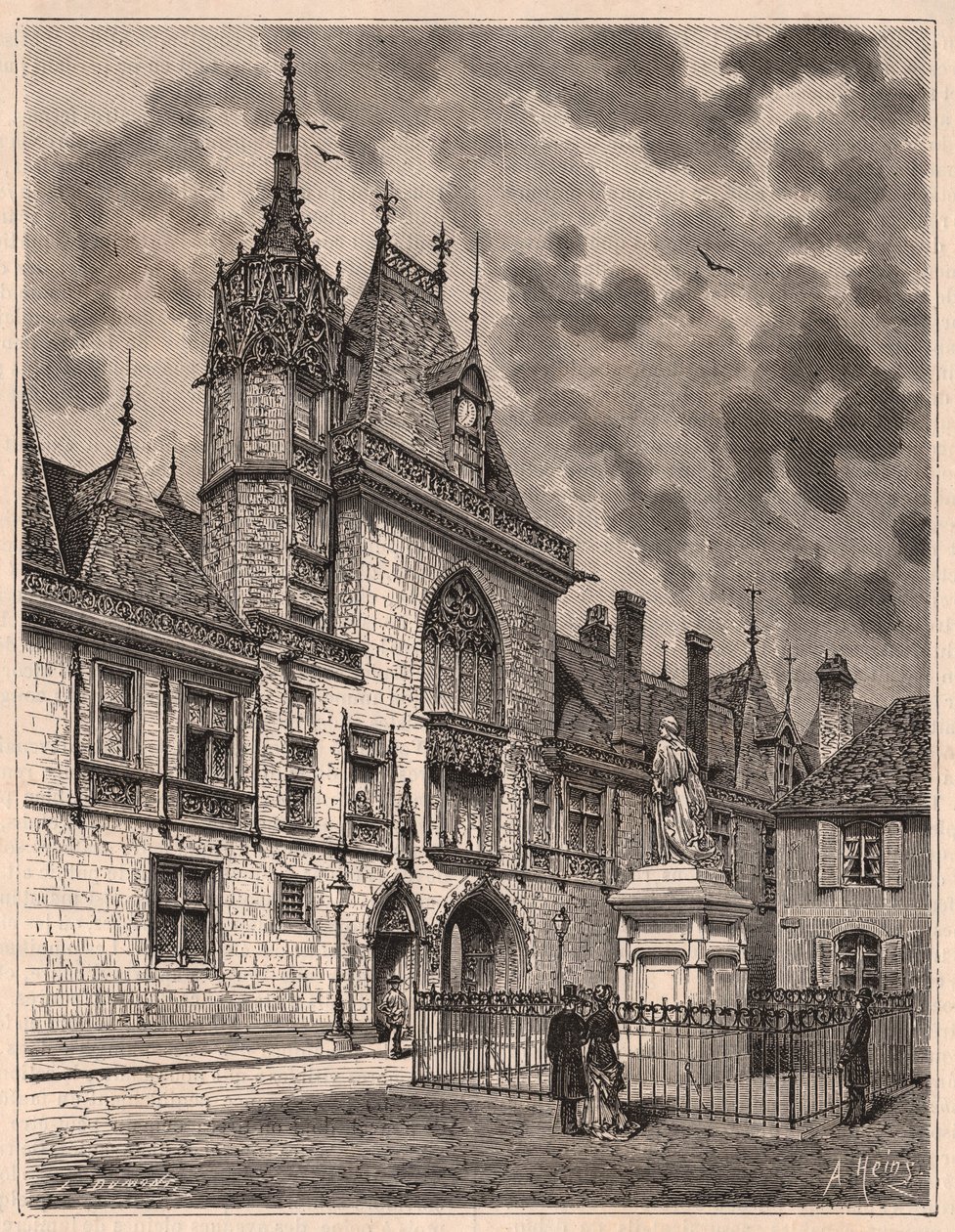 Udsigt fra gaden ved Palais Jacques Coeur i Bourges, Frankrig af Unknown