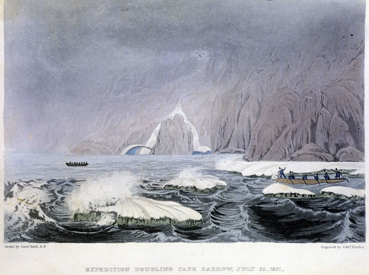 Udsigt over Cape Barrow - i "" Fortælling om en rejse til polarhavets kyster i årene 1819-1821", af John Franklin, red. London af Unknown artist