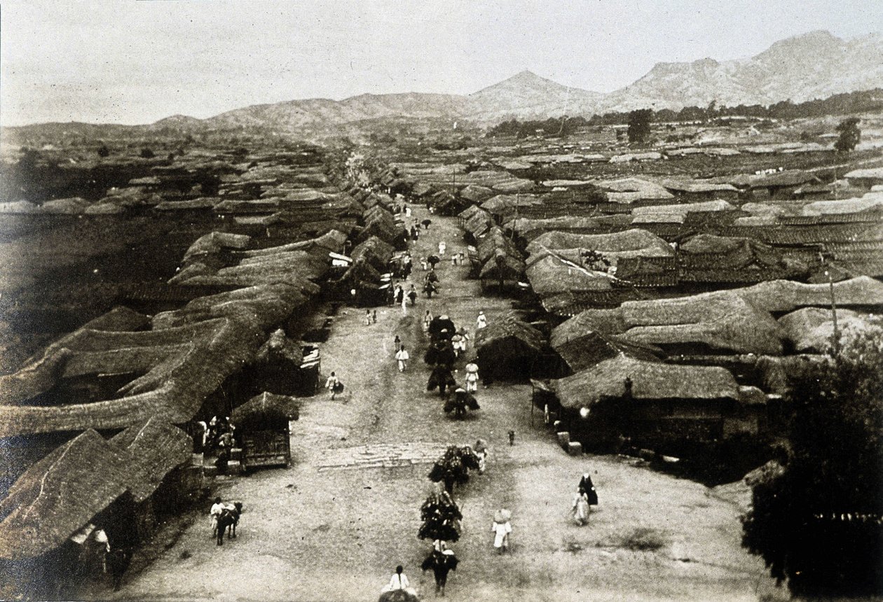 Udsigt over Chongro Avenue i Seoul (hovedstad i Korea) i det 19. århundrede (Udsigt over Chongro Avenue i Seoul, Koreas hovedstad af Unknown artist