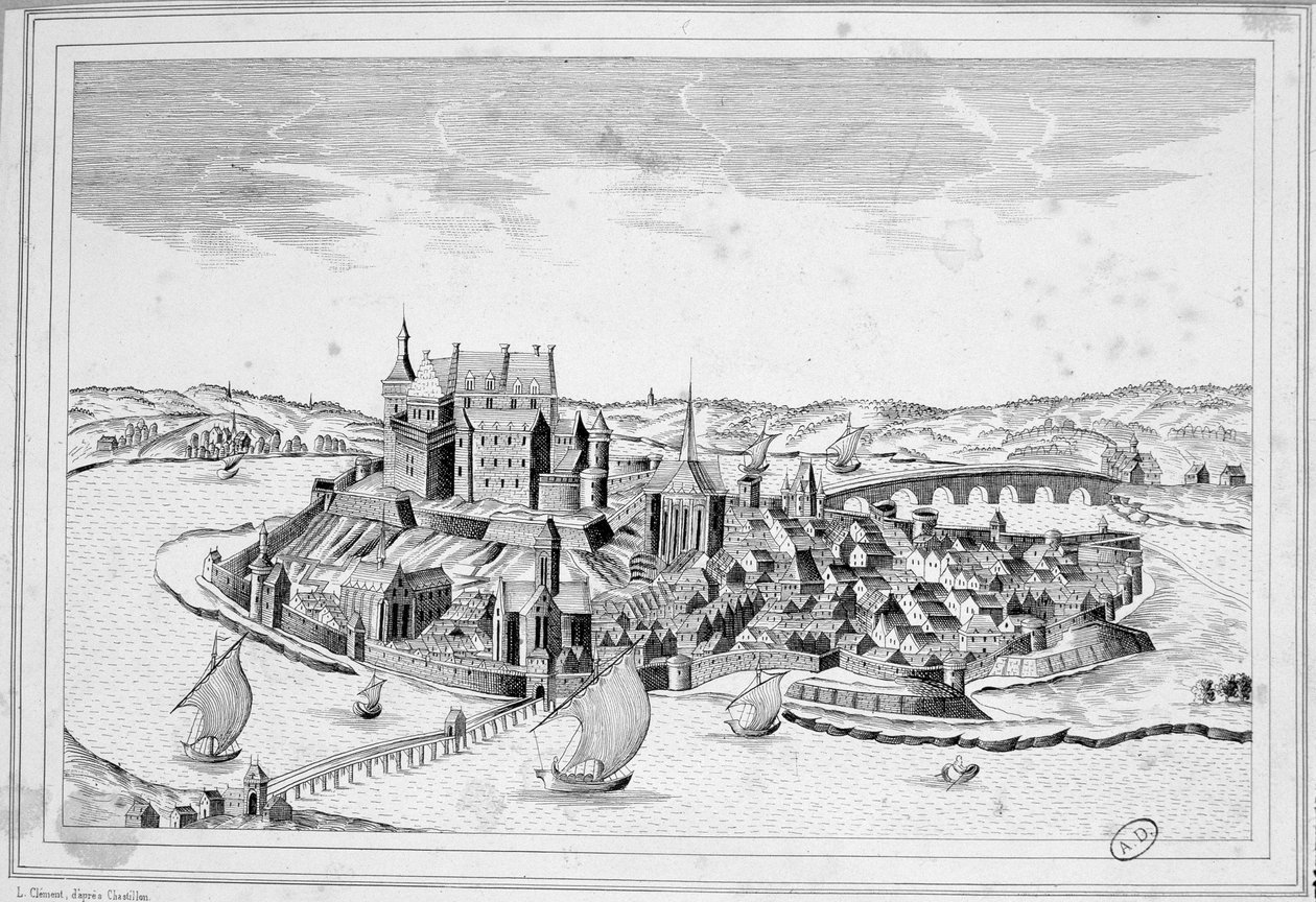 Udsigt over Decize i 1640 - gravering af Unknown artist