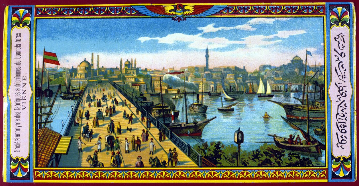 Udsigt over Galata-broen, Konstantinopel, Tyrkiet. Slutningen af 1800-tallet. af Unknown artist