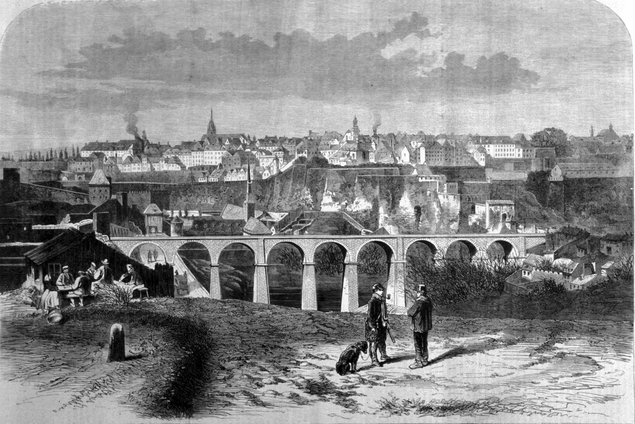 Udsigt over Luxembourg by. 1800-tals gravering. af Unknown artist