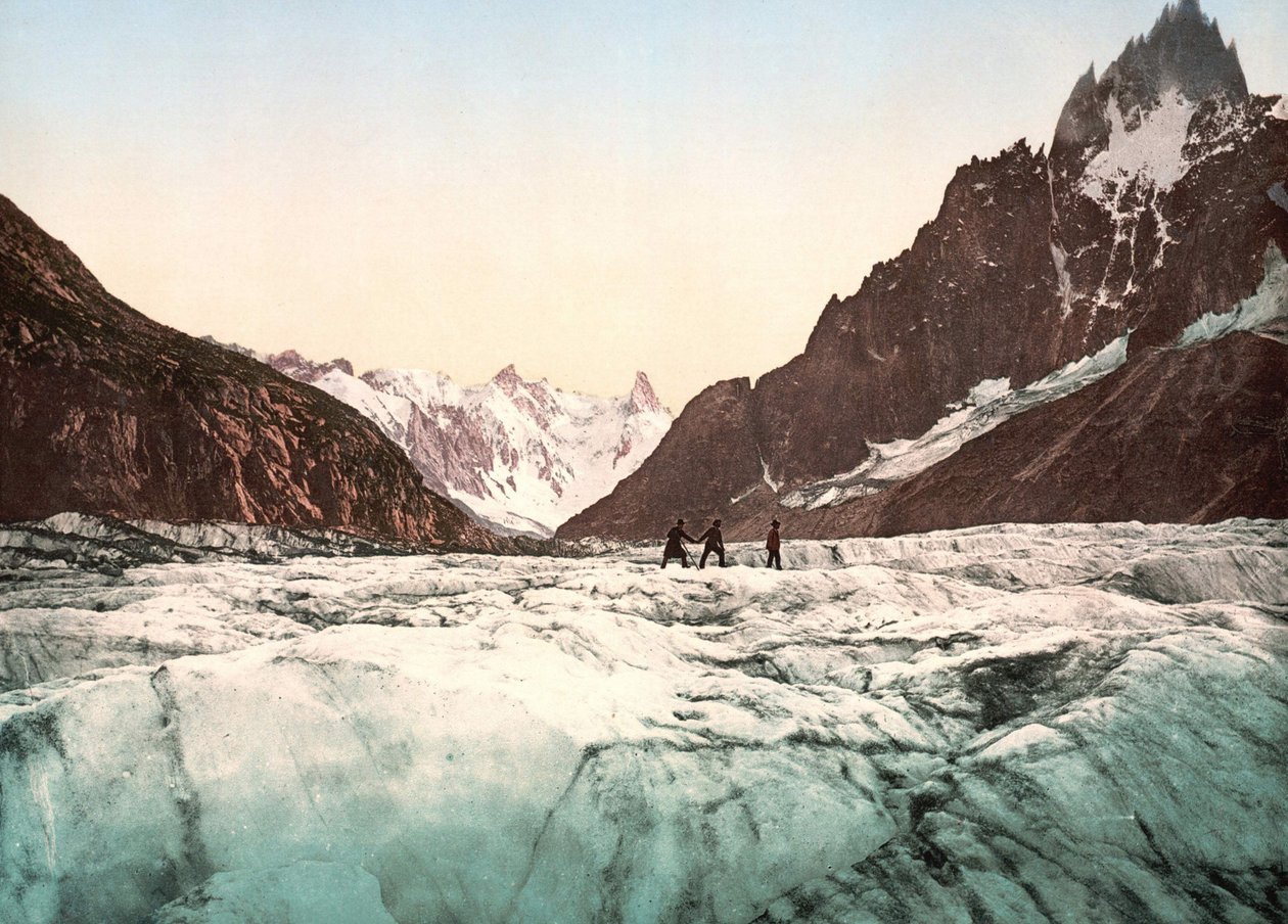 Udsigt over Mont Blanc: Mer de Glace. Fotokrom c. 1890. af Unknown artist