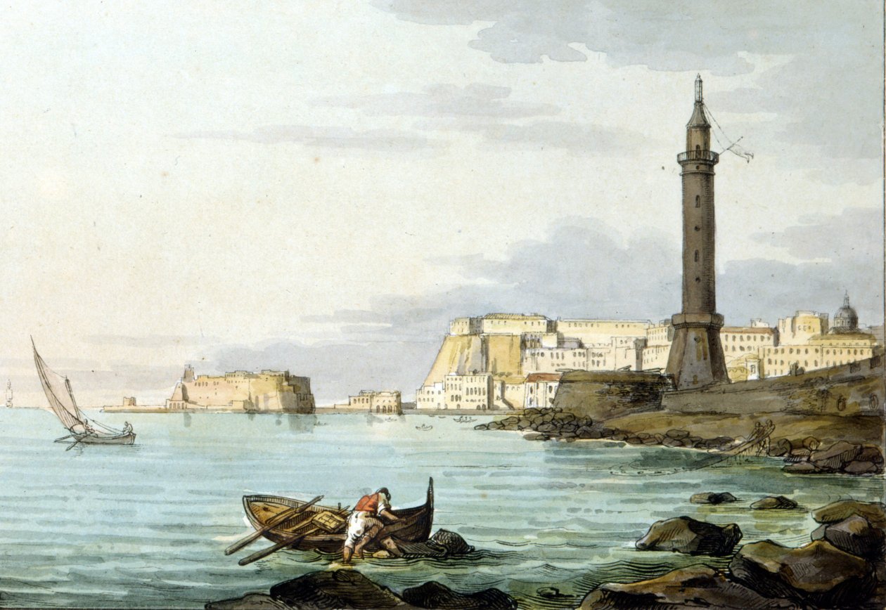 Udsigt over Napoli fra havnen. Til venstre står Castel dell