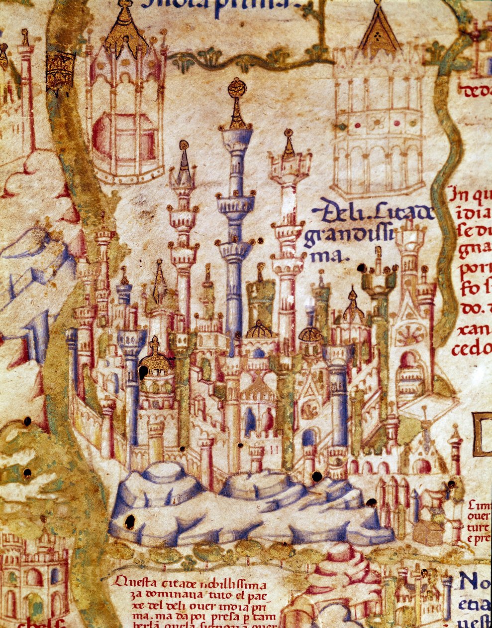 Udsigt over New Delhi i Indien Detalje af verdenskortet (mappamundi) af bror Maurus (Mauro) camaldolese 15. århundrede Biblioteca Marciana, Venedig af Unknown artist