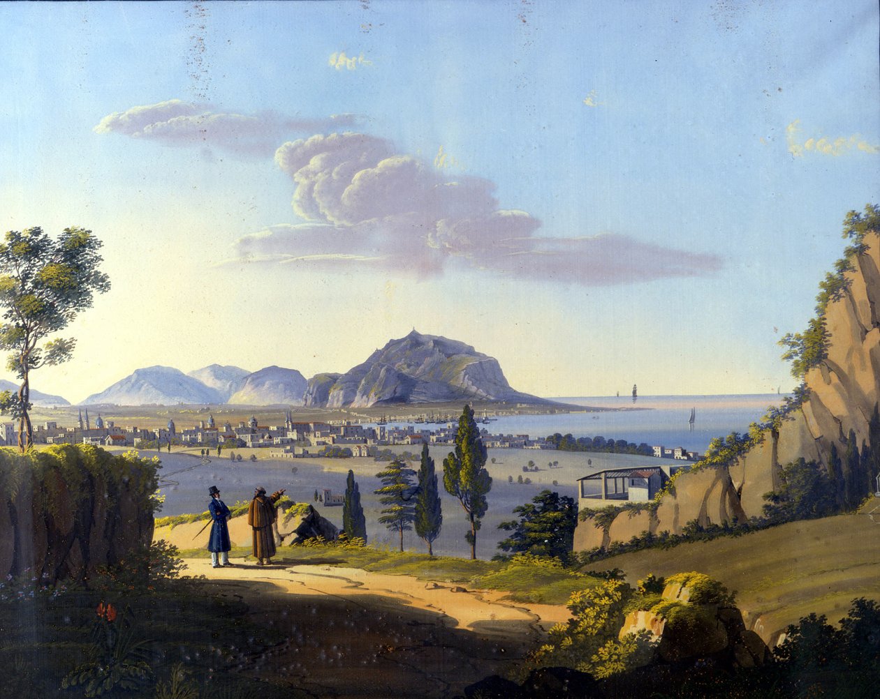 Udsigt over Palermo fra eremitagen i klostret Santa Maria del Gesu. Anonymt maleri fra det 19. århundrede. af Unknown artist