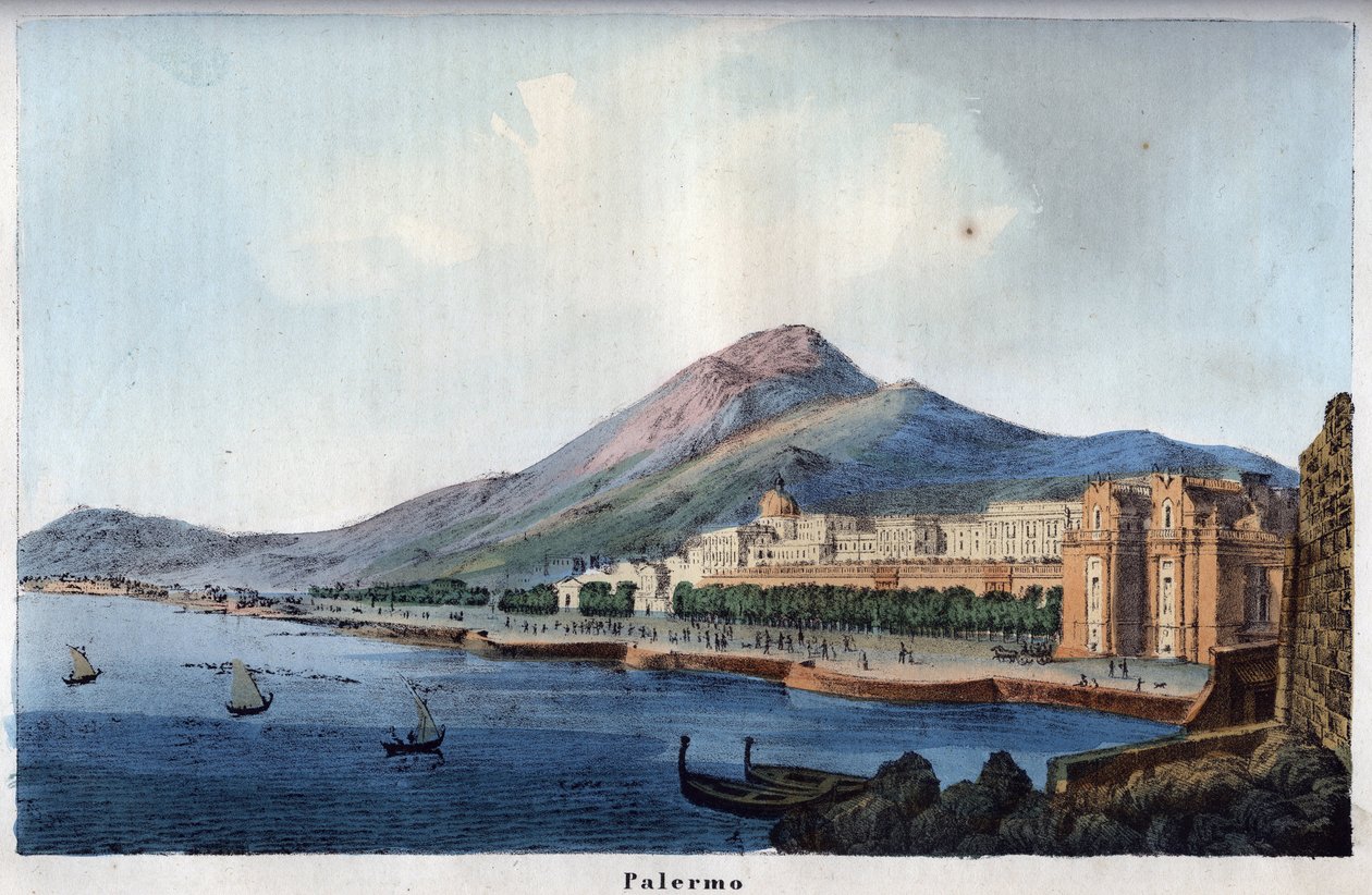 Udsigt over Palermo i det 19. århundrede - gravering fra "" Anvendelser og skikke for alle folk i universet. Det vil sige historien om regeringen, lovene, militsen, om alle nationers religion fra de fjerneste tider til i dag "1856 af Unknown artist