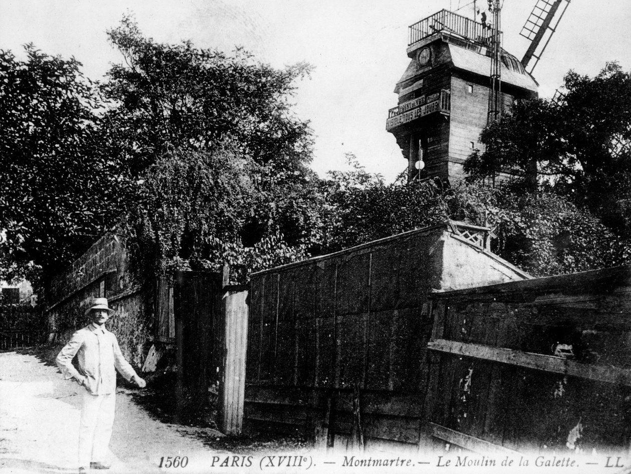 Udsigt over Paris: Le Moulin de la Galette, Montmartre-distriktet af Unknown artist