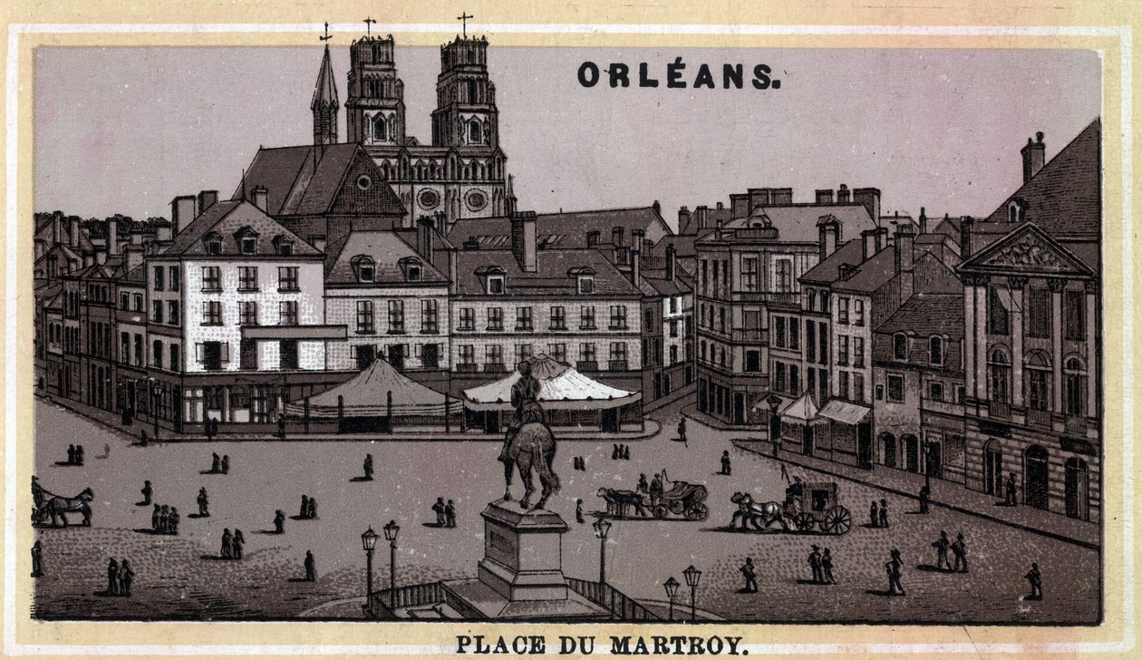 Udsigt over Place du Martroy i Orleans, Department of Loiret og Centre-regionen, Frankrig. Kromolitografi i slutningen af det 19. århundrede. af Unknown artist