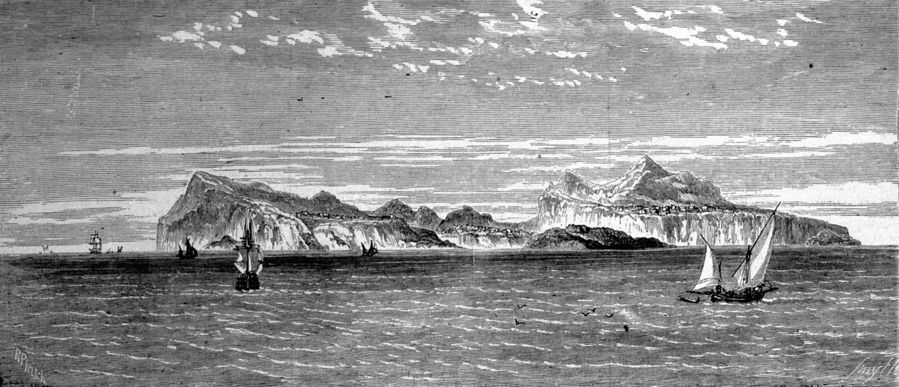 Udsigt over Procida Island ud for Napoli. 1800-tals gravering. af Unknown artist