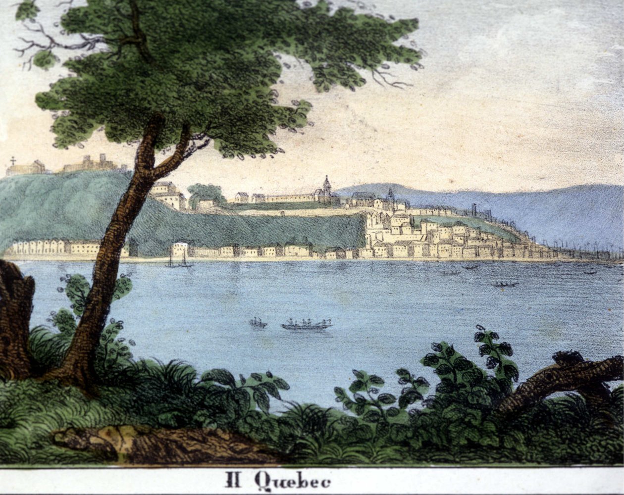 Udsigt over Quebec City i begyndelsen af det 19. århundrede. Farve litografi. af Unknown artist
