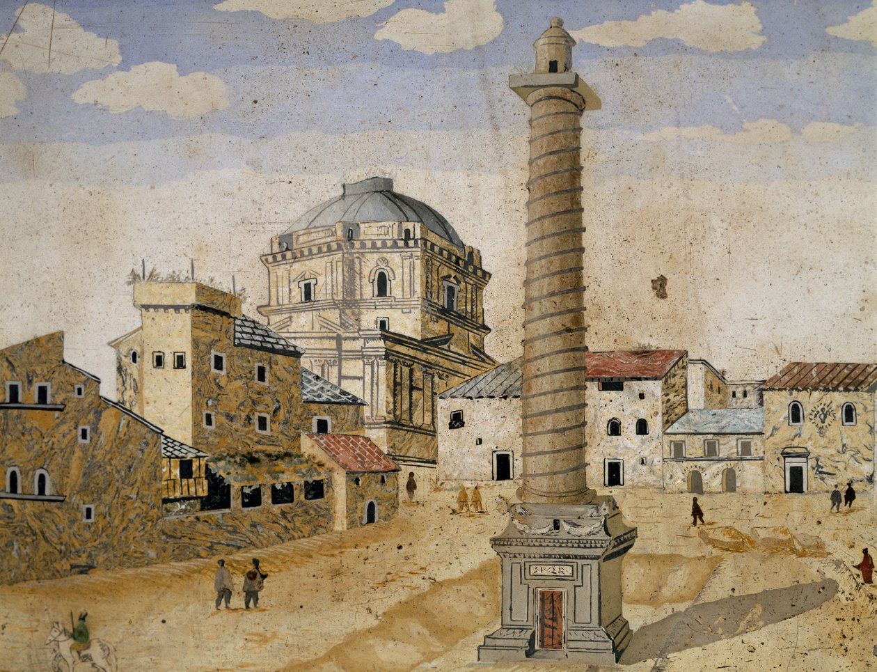 Udsigt over Rom med Trajans søjle af Unknown artist