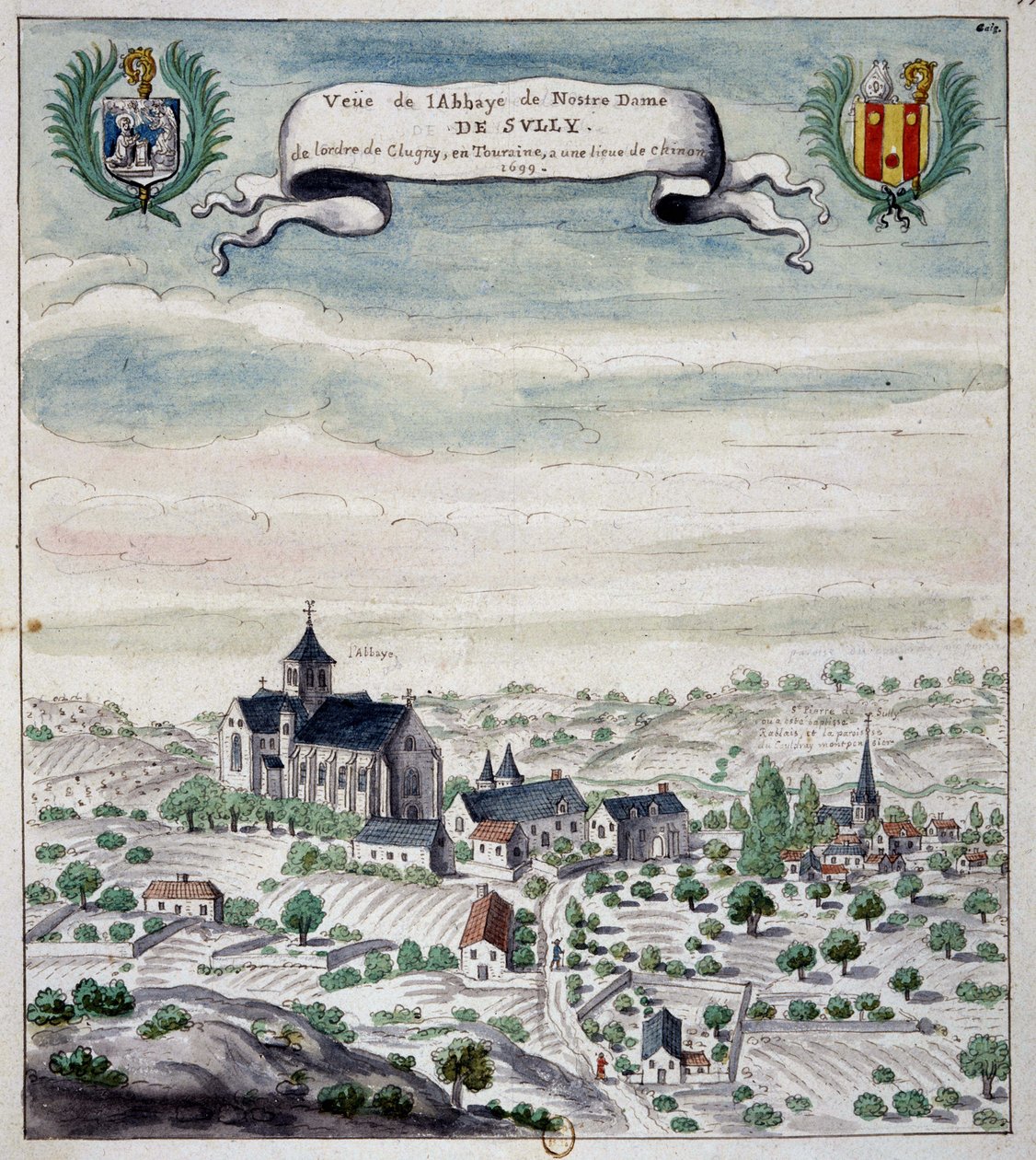 Udsigt over Sully Abbey, Touraine af Unknown artist