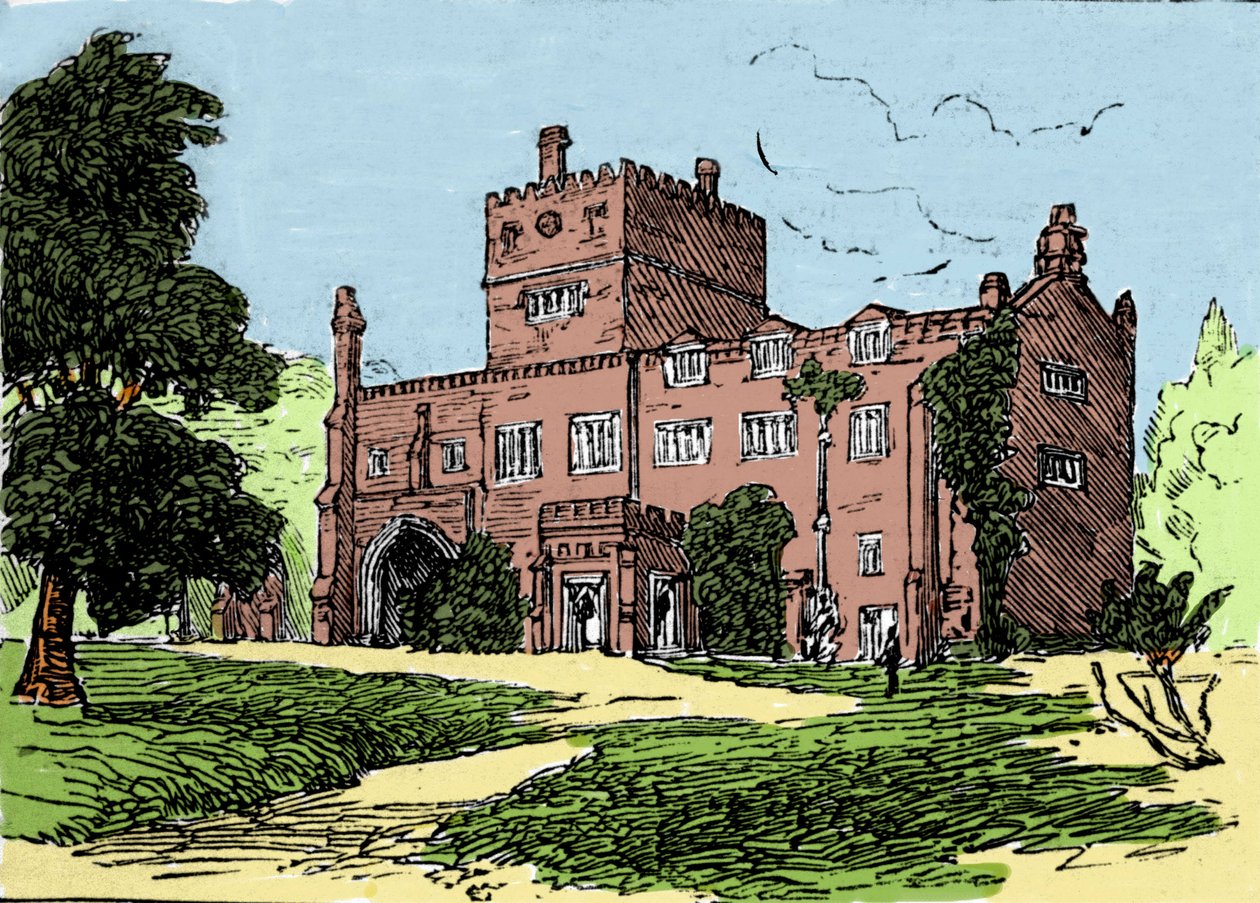 Udsigt over Tavistock Abbey, residens for Francis Drake (1540-1596), menigmand og britisk opdagelsesrejsende. Illustration af det 19. århundrede. af Unknown artist